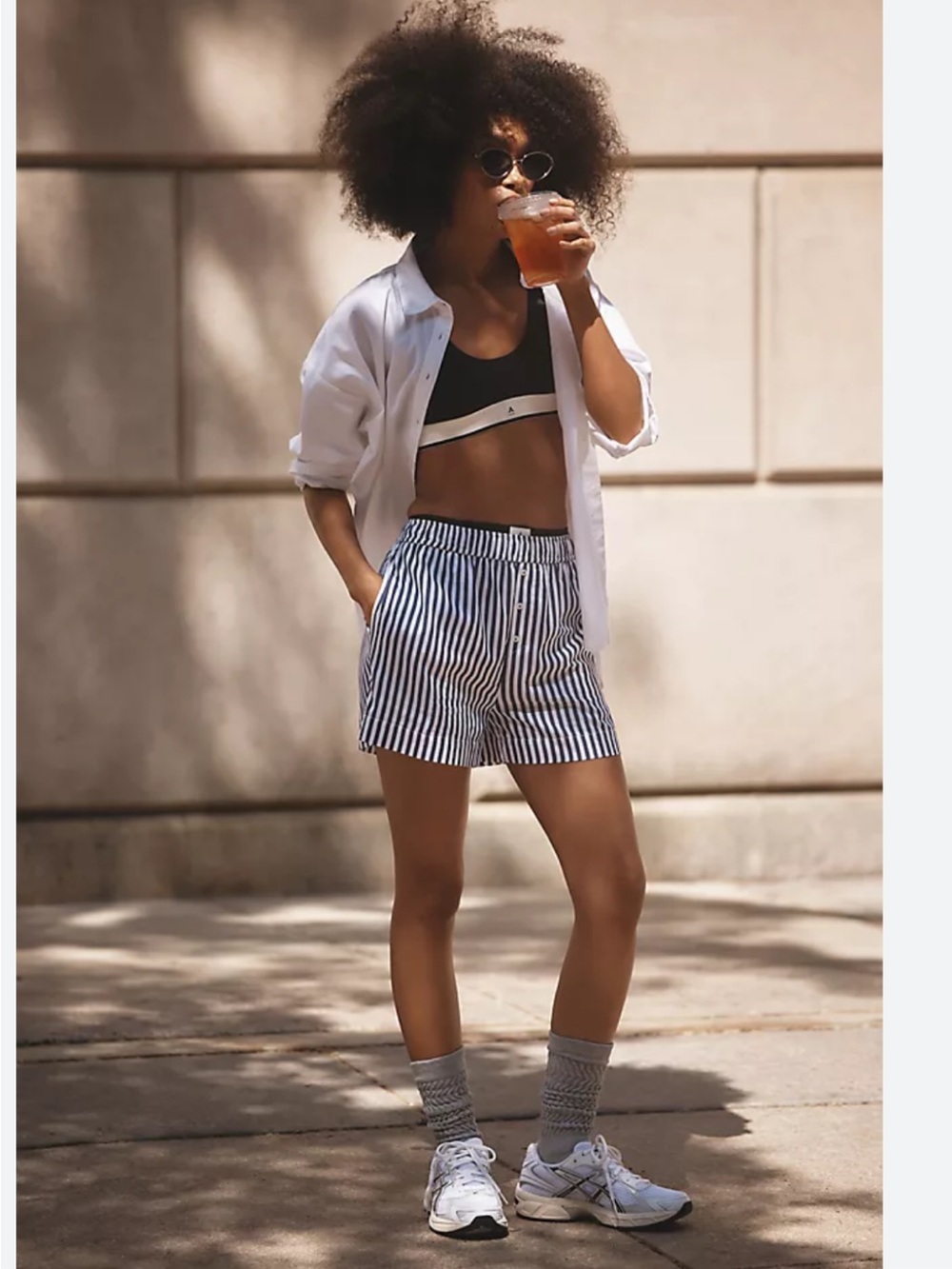 Anthropologie the wren striped boxer shorts in blue and white